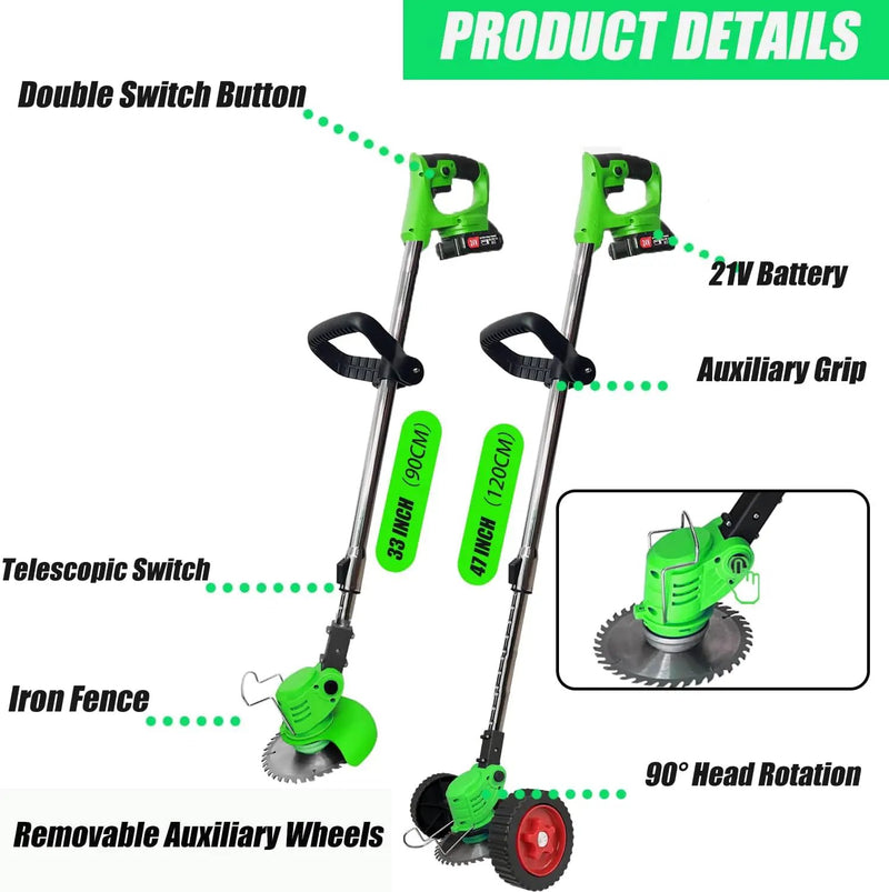 Electric Weed Wacker Cordless Eater Battery Powered, 21V Lightweight Weed Trimmer Edger Lawn Tool with 2Pcs 2000mAh Battery, 3 in 1 Stringless Grass Trimmer/Edger/Brush Cutter for Garden Yard Lawn by GreenHaven Gardens