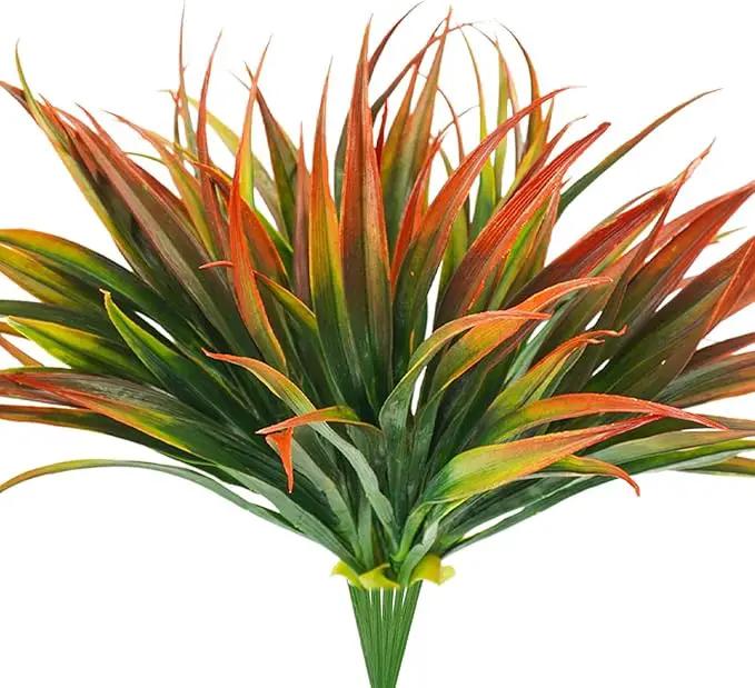 6Pcs Artificial Grass Fake Plants 17.3in Outdoor Plastic Plants UV Resistant Greenery Fake Grass for Home Window Garden Office Patio Hanging Planter Pathway Front Porch Décor Red by GreenHaven Gardens