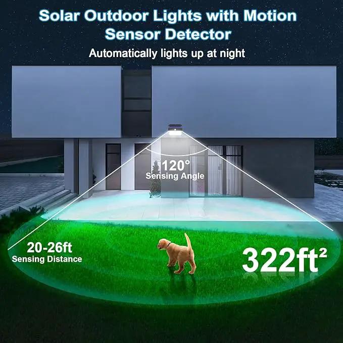 Solar Motion Sensor Fence Lights - Outdoor 4 Pack, 150 LED with 3 Modes, IP65 Waterproof, Solar Powered by GreenHaven Gardens