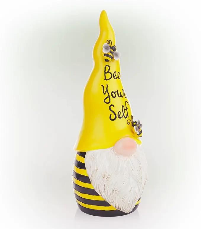 Alpine Corporation 12" H Bee Yourself Indoor/Outdoor Garden Gnome Statue, Yellow/Black by GreenHaven Gardens