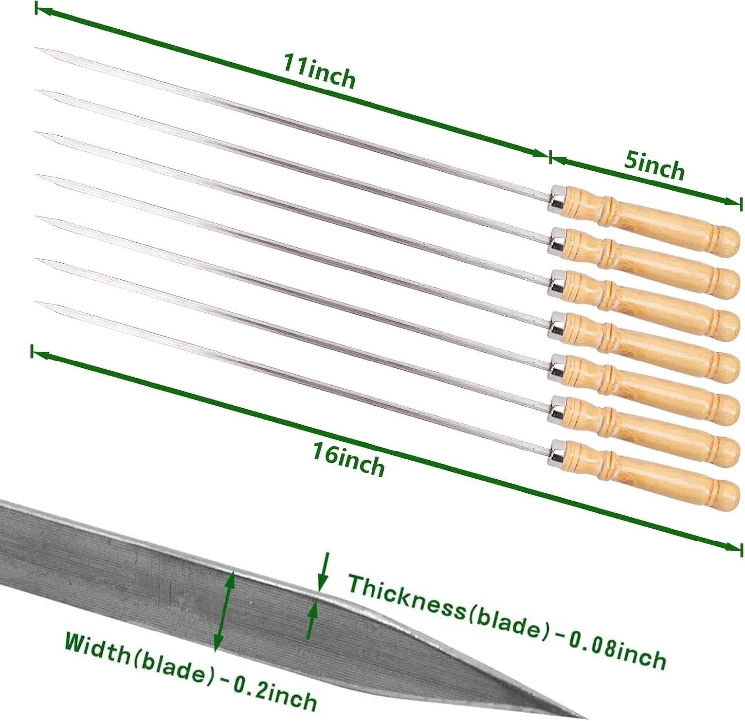 HAKSEN 16 inch Kabob Skewers with Wood Handle for BBQ Camping Cookware Campfire Grilling Cooking, Stainless Steel, 10PCS by GreenHaven Gardens