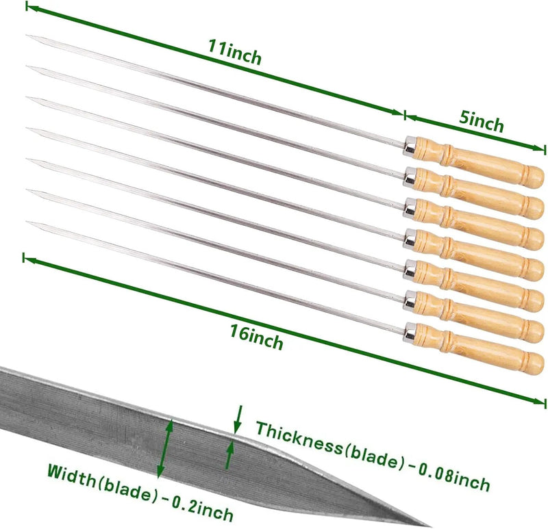 HAKSEN 16 inch Kabob Skewers with Wood Handle for BBQ Camping Cookware Campfire Grilling Cooking, Stainless Steel, 10PCS by GreenHaven Gardens