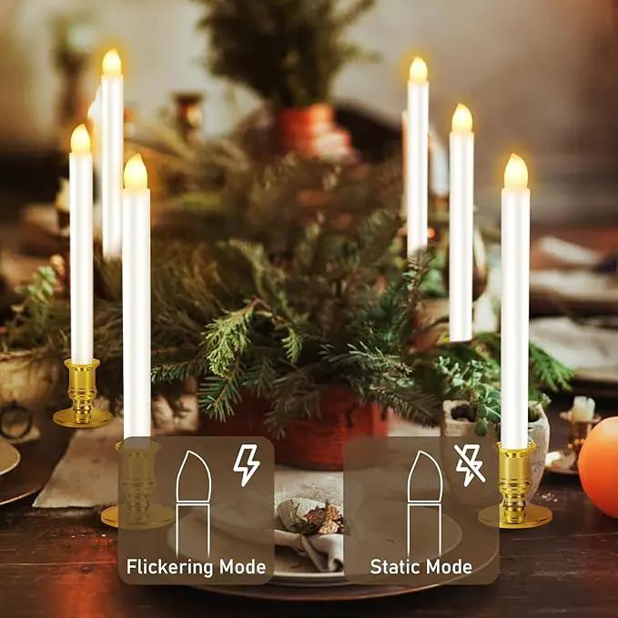 12 Pack Christmas Window Candles, Battery Operated Window Candles with Timer Remote, Candle Holder Suction Cup for Christmas Decorations, Gold by GreenHaven Gardens