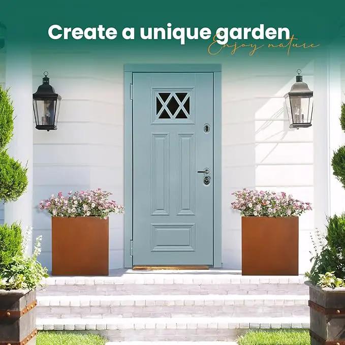 Corten Steel Planter Box Metal Outdoor Large Rectangular Rustic Durable Antique Detached for Commercial Residential Patio Deck and Backyard 17" x 17" x 18" by GreenHaven Gardens