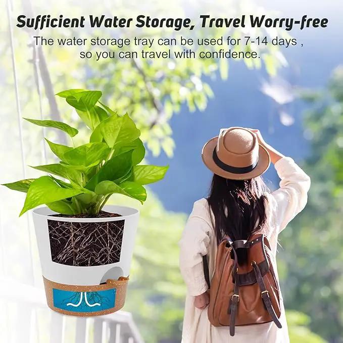 Ynnico10 inch Plant Pots, Self-Watering Planters with Drainage Holes & Saucers for Indoor and Outdoor Plants (2-Pack,White by GreenHaven Gardens