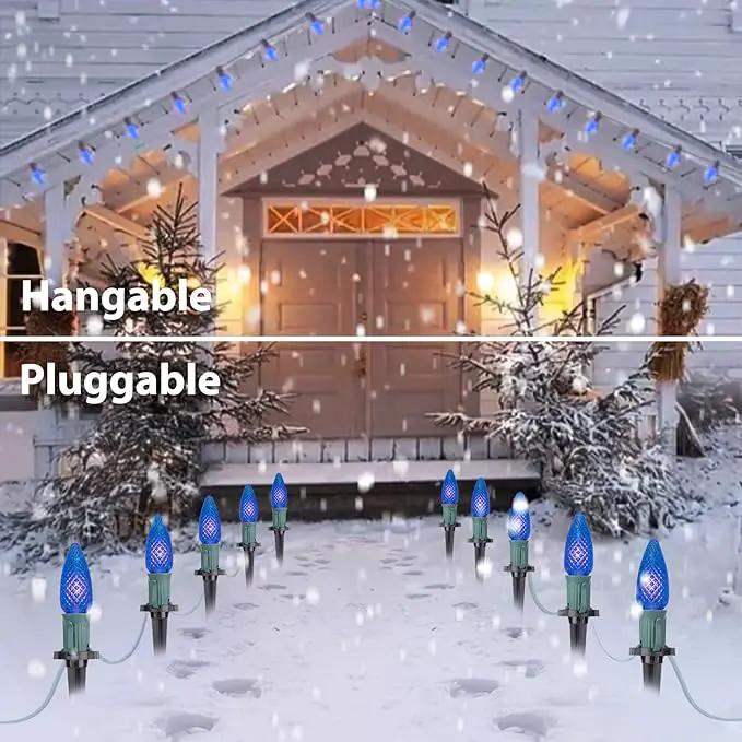 C9 Led Christmas String Lights, 20 Led 25.75 Feet Outdoor Waterproof Strawberry Lights with 20 Stakes, Extendable Green Wire String Lights for Indoor Outside Patio Wedding Party Decoration, Blue by GreenHaven Gardens