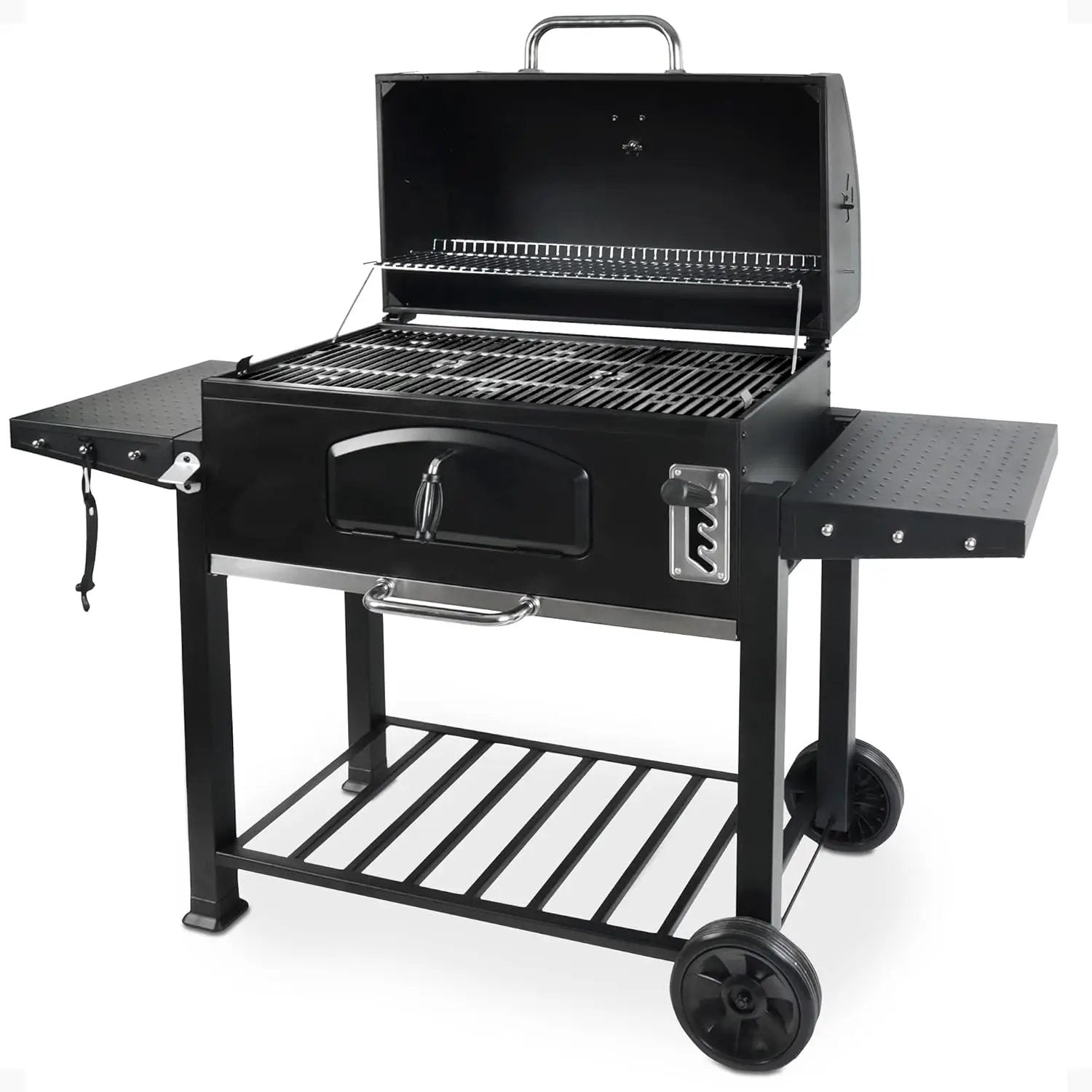 Grill Boss Charcoal Grill with Large 32-Inch Cooking Area - Includes Warming Rack, Side Shelves, Bottom Storage and Wheels for Outdoor BBQ, Tailgating, Camping & Backyard Grilling by GreenHaven Gardens