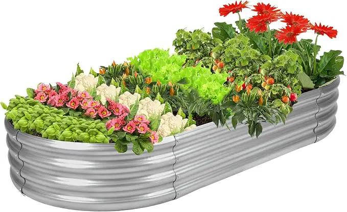 Raised Garden Bed Galvanized Planter Box Outdoor, 5ft Oval Large Rot-Resistant Metal Garden Bed Planter for Vegetables Flower Herb (Silver) by GreenHaven Gardens