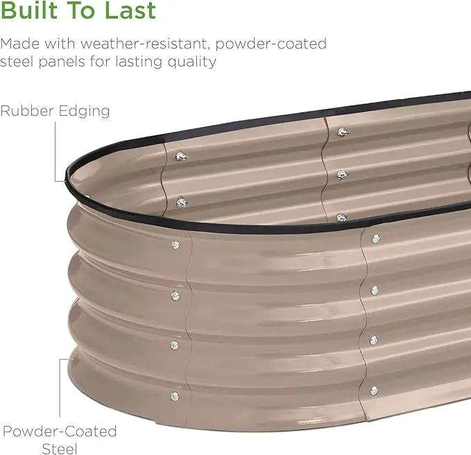 Best Choice Products 4x2x1ft Outdoor Metal Raised Garden Bed, Oval Deep Root Planter Box for Vegetables, Flowers, Herbs, and Succulents w/ 51 Gallon Capacity, Rubber Edge Guard - Taupe by GreenHaven Gardens