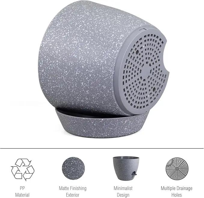 12 inch Large Self Watering Pots, Plant Pots with Mesh Drainage Holes for Indoor Outdoor Plants, Plastic Planters with Deep Reservoir for Garden House Flower Plants, Speckled Grey by GreenHaven Gardens