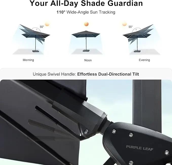 PURPLE LEAF 6.5' X 10' Right-left Tilt Patio Umbrella with Base Outdoor Cantilever Swivel Rectangle Umbrella Aluminum Offset Umbrella with 360-degree Rotation for Garden Deck Pool Patio Grey by GreenHaven Gardens