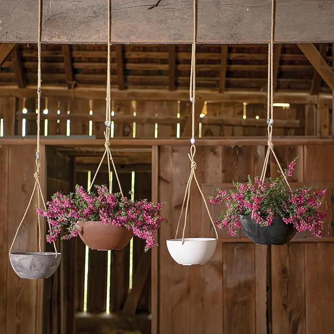 Root & Vessel Self Watering Hanging Planter for Indoor or Outdoor Plants, Unique Marbled Hanging Basket Made of Eco-Friendly Blend of Stone & Plastic, Black, 12" by GreenHaven Gardens