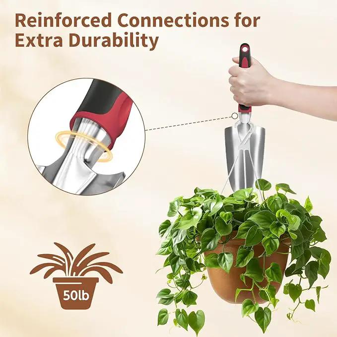LASZOLA 3 Piece Garden Tool Set Include Hand Trowel Rake and Transplant Shovel for Women, Indoor Heavy Duty Small Spade Kit with Ergonomic Handle to Weed and Loosen, for Mom and Plant Beginner, Red by GreenHaven Gardens