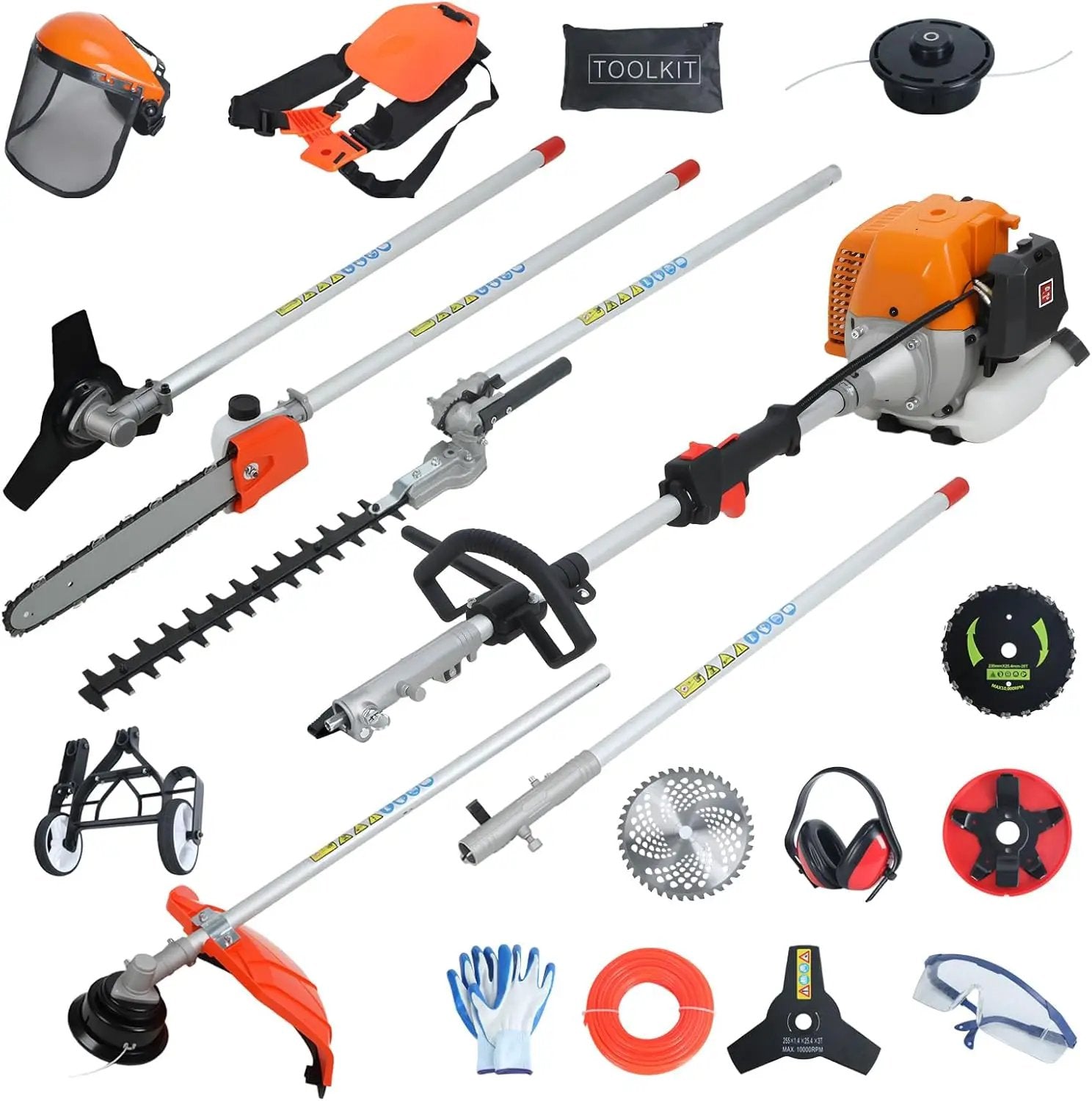 8 in 1Gas Weed Eater,52cc 2 Stroke Full-Functional Petrol Hedge Trimmer,Gas Weed Wacker,Grass Cutter Machine,Straight Shaft Grass Trimmer Cordless for Gardening (Orange) by GreenHaven Gardens
