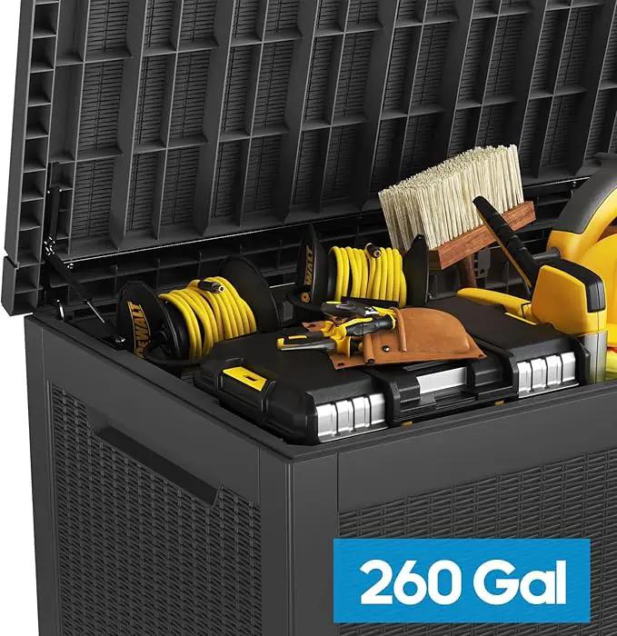 260 Gallon Outdoor Storage Box – Waterproof Deck Box for Garden & Patio,Black by GreenHaven Gardens