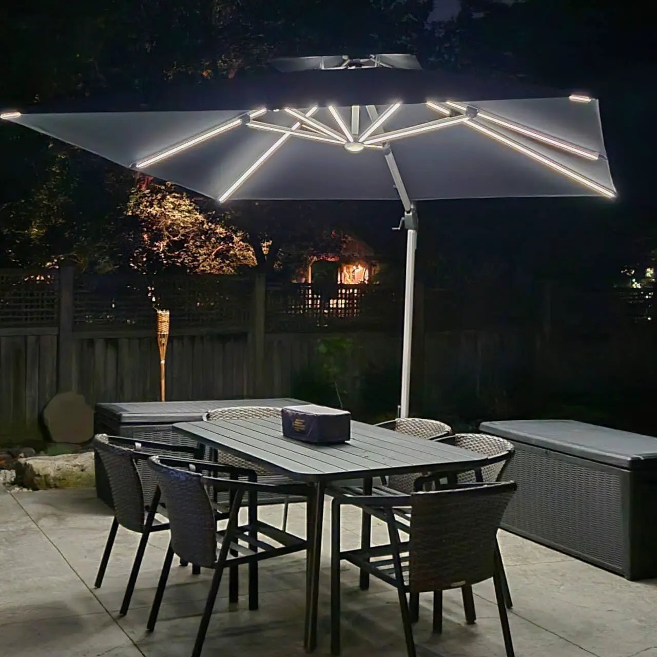 PURPLE LEAF 10 Feet Double Top Deluxe Solar Powered LED Square Patio Umbrella Offset Hanging Umbrella Outdoor Market Umbrella Garden Umbrella, Grey by GreenHaven Gardens