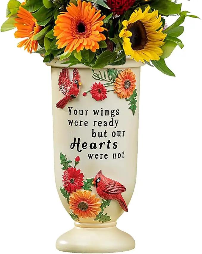BAYN Grave Decorations for Cemetery, Cardinal Vases with Spikes for Garden Decorations Waterproof Garden Statues Memorial Gifts for Loss of Loved One by GreenHaven Gardens
