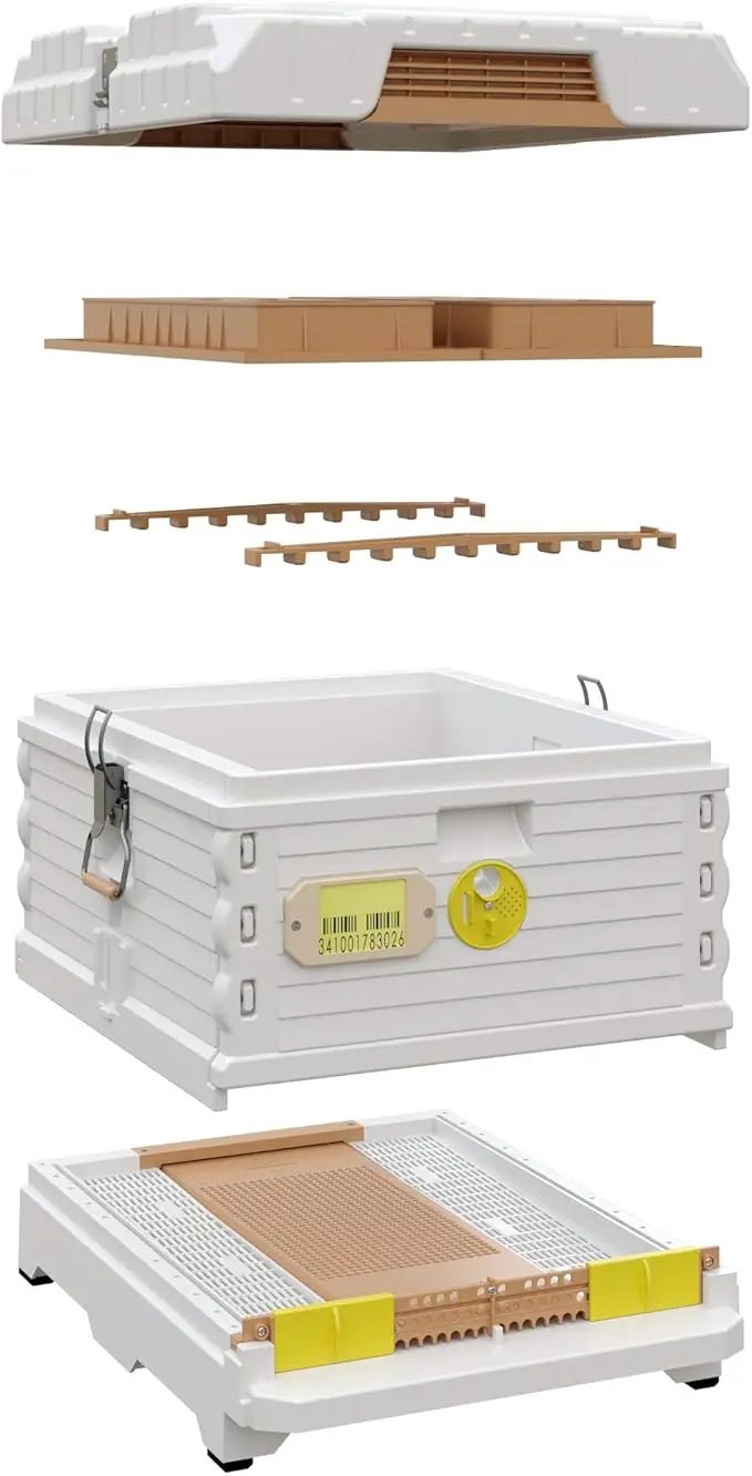 Ergo Insulated 10 Frame Bee Hive Set [NO Frames Included] (Single Hive, White Body Yellow Entrance) by GreenHaven Gardens