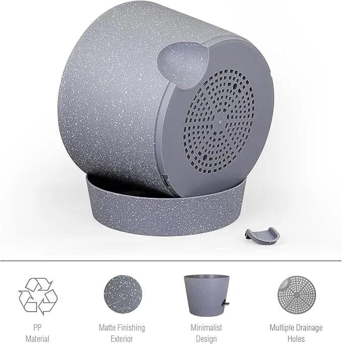 12 inch Large Self Watering Pots for Indoor Outdoor Plants, Plant Pots with Mesh Drainage Holes for Garden House Plants, Plastic Planters with Reservoir for Flower, Speckled Grey by GreenHaven Gardens
