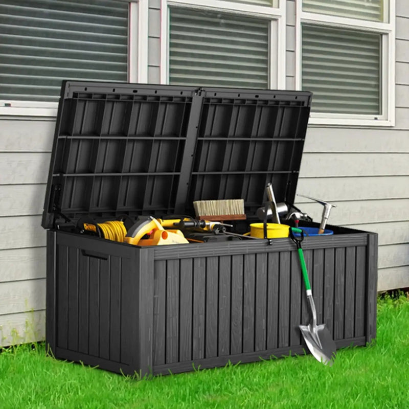 180 Gallon Waterproof Deck Box, Lockable Resin Storage Box for Patio Furniture Cushions Garden Tools and Outdoor Delivery Storage, Black by GreenHaven Gardens