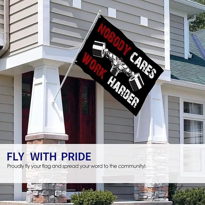 Gym Fitness Nobody Cares Work Harder Flag 3x5 Ft Indoor/Outdoor Yard Garden Lawn Holiday Decoration Banner Sign by GreenHaven Gardens