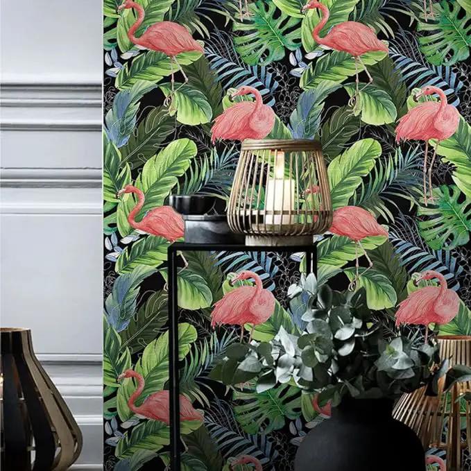 Hawaii Tropical Flamingo Palm Tree Peel and Stick Wallpaper Self Adhesive Removable Easy Peel Off Stick on Wall Paper for Bedroom Cabinet Renter by GreenHaven Gardens