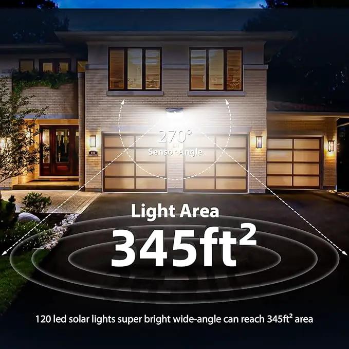 HMCITY Solar Lights Outdoor 120 LED with Lights Reflector and 3 Lighting Modes, Motion Sensor Wall Lights,IP65 Waterproof Solar Powered for Garden Patio Yard (Back Button 2Packs, Daylight White) by GreenHaven Gardens