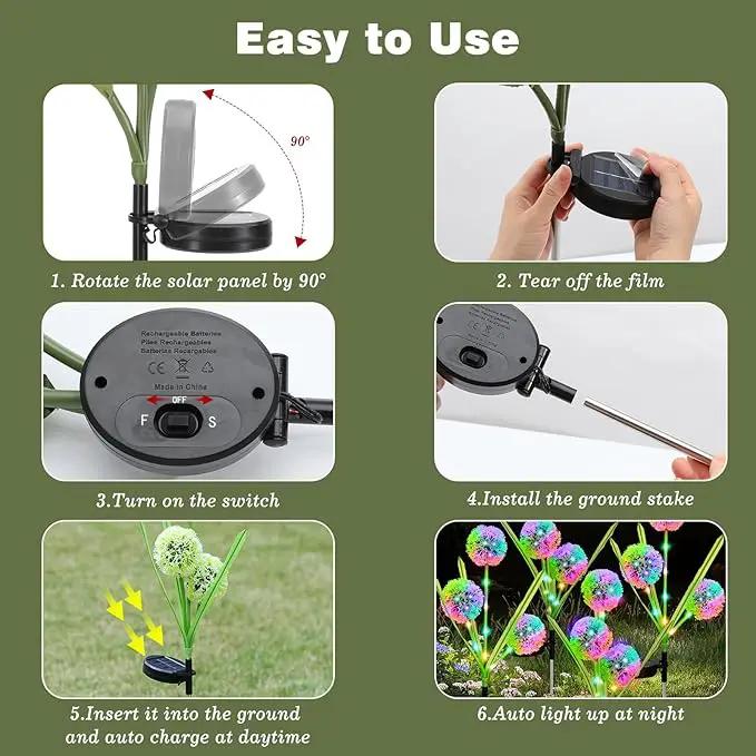 4 Pack Solar Garden Lights, Solar Flowers Lights with 4 Blooming Dandelion Flowers, Waterproof Solar Lights Outdoor for Yard Porch Patio Backyard Pathway Gardening Gifts, 2 Lighting Modes by GreenHaven Gardens
