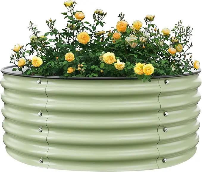 Round Raised Garden Bed Kit, 3.5x3.5x1.4Ft Outdoor Zinc-Aluminum-Magnesium Metal Flower Beds Stainless Steel Patio Ground Planter for Planting Vegetables (Light Green) by GreenHaven Gardens