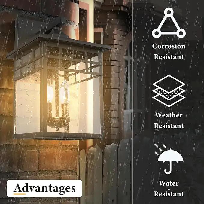 Outdoor Light Fixture Wall Mount, Black Exterior Light Fixture Wall Sconces with Seeded Glass for Front Porch, Large Waterproof Outdoor Square Wall Lantern Outside for House Doorway by GreenHaven Gardens