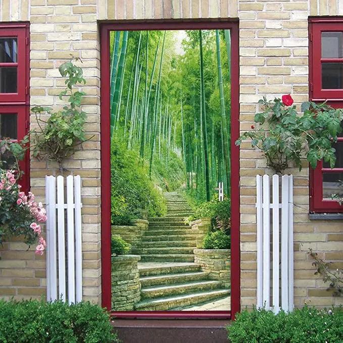 3D Door Stickers Murals - Bamboo - Peel & Stick Wallpaper - Self-Adhesive Decals - Removable PVC Waterproof Door Poster - Bedroom & Living Room - 37.4" x 82.7" by GreenHaven Gardens