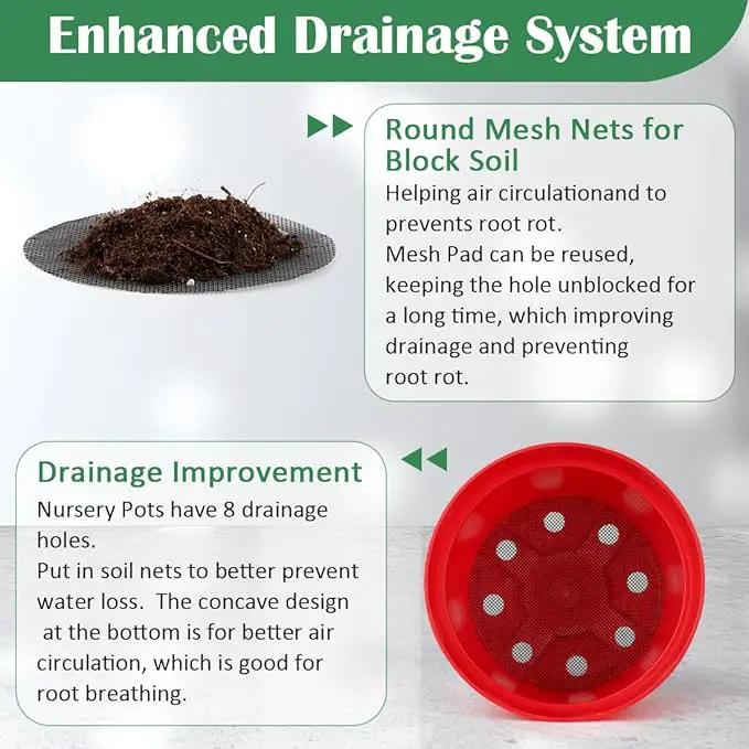 20 Pack 6 Inch Plant Pots, Thickened Plastic Flower Pots with 20 Pcs Water Collecting Trays, 20 Soil Block Mesh Pads, Red by GreenHaven Gardens