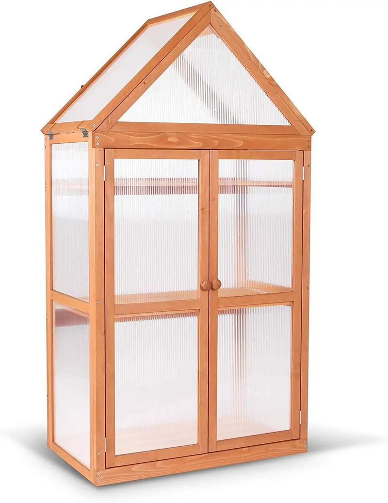 MCombo Greenhouse Cold Frame Wooden Garden Raised Flower Planter Shelf with Hard Translucent PC Protection, 0800 (Orange) by GreenHaven Gardens