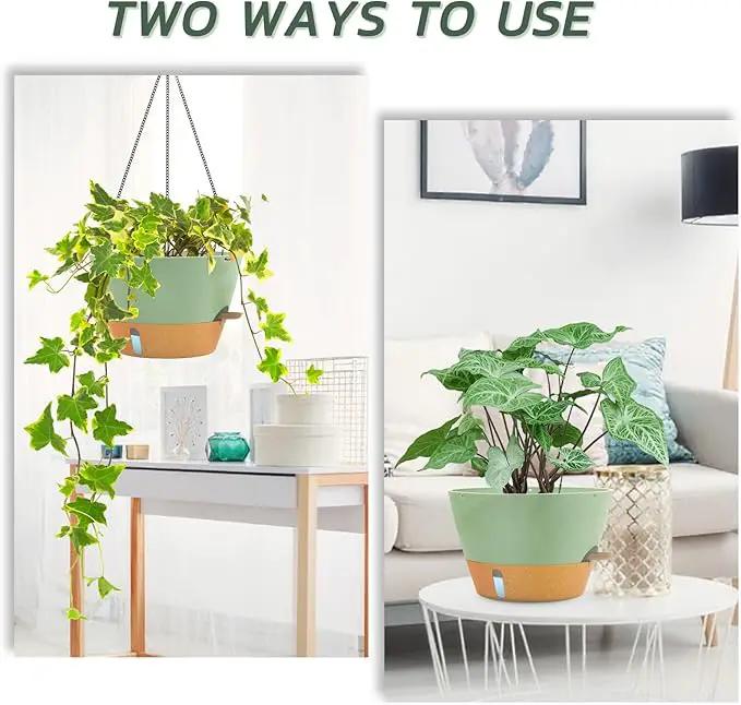 ZMTECH 12 Inch Hanging Planters for Indoor Plants, 2 Pack Self Watering Hanging Planter with Visual Reservoir, Hanging Pots for Plants Outdoor with Drainage Hole and Plant Hanger(Green) by GreenHaven Gardens