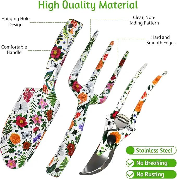 Garden Tool Set, 4 PCS Heavy Gardening Kit Heavy Duty Floral Hand Tools, Fancy Gifts for Women, Including Trowel, Sharp Pruner, Hand Rake, and Mat (White Set) by GreenHaven Gardens