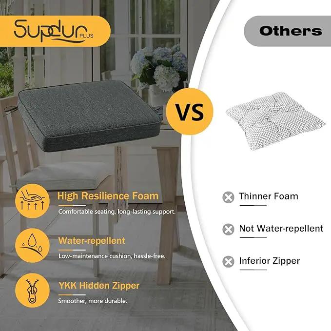 Outdoor Square Corner Seat Cushion, 18.5"x16"x3", Set of 4, Non Slip Seat Cushion Pads with Removable Cover for Patio Furniture, Garden Yard Lawn, Charcoal Gray by GreenHaven Gardens