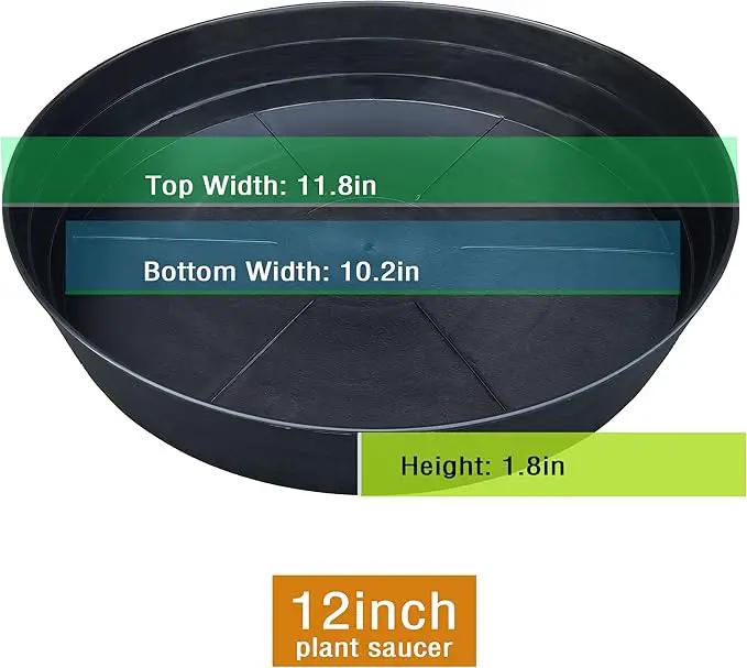 Plant Saucers 10 12 14 16 18 20 25 Inch, 4 Pack of Plastic Plant saucers for Pots，Extra-Deep Plant Water Dray Tray, Bird Bath Bowl, Heavy Plant Trays Indoors and Outdoor No Holes (12 Inch, Black) by GreenHaven Gardens
