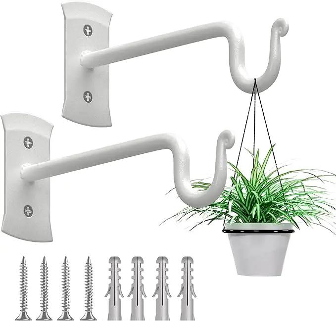 RTZEN Plant Hangers Outdoor or Indoor - Wrought Iron Metal Hanger Indoor Hook - Heavy Duty Wall Bracket Hooks for Hanging Plants Baskets Lanterns Wind Chimes - 2 Pack (White Shepherds Hooks) by GreenHaven Gardens