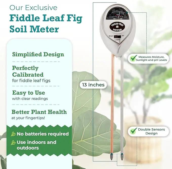 Houseplant Resource Center Fiddle Leaf Fig 3-in-1 Soil Moisture Meter for Plants – Best Indoor Plant Water Meter for Potted Houseplants - Light & Moisture Sensor Probe for Optimal Growth by GreenHaven Gardens