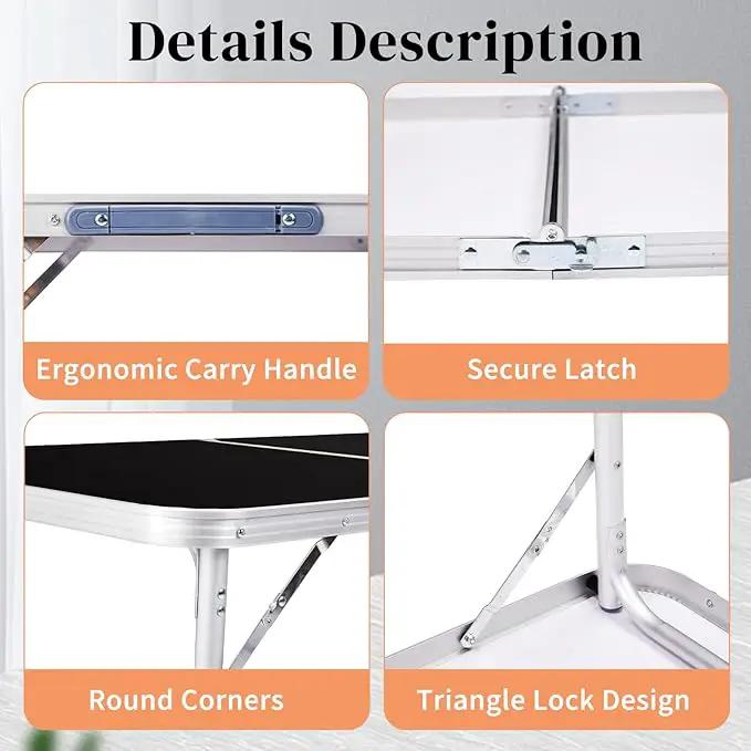 Outvita 3ft Portable Folding Camping Table, Outdoor Waterproof Adjustable Height Table, Aluminum Lightweight Suitcase Foldable Table for Picnic BBQ Beach Dining by GreenHaven Gardens