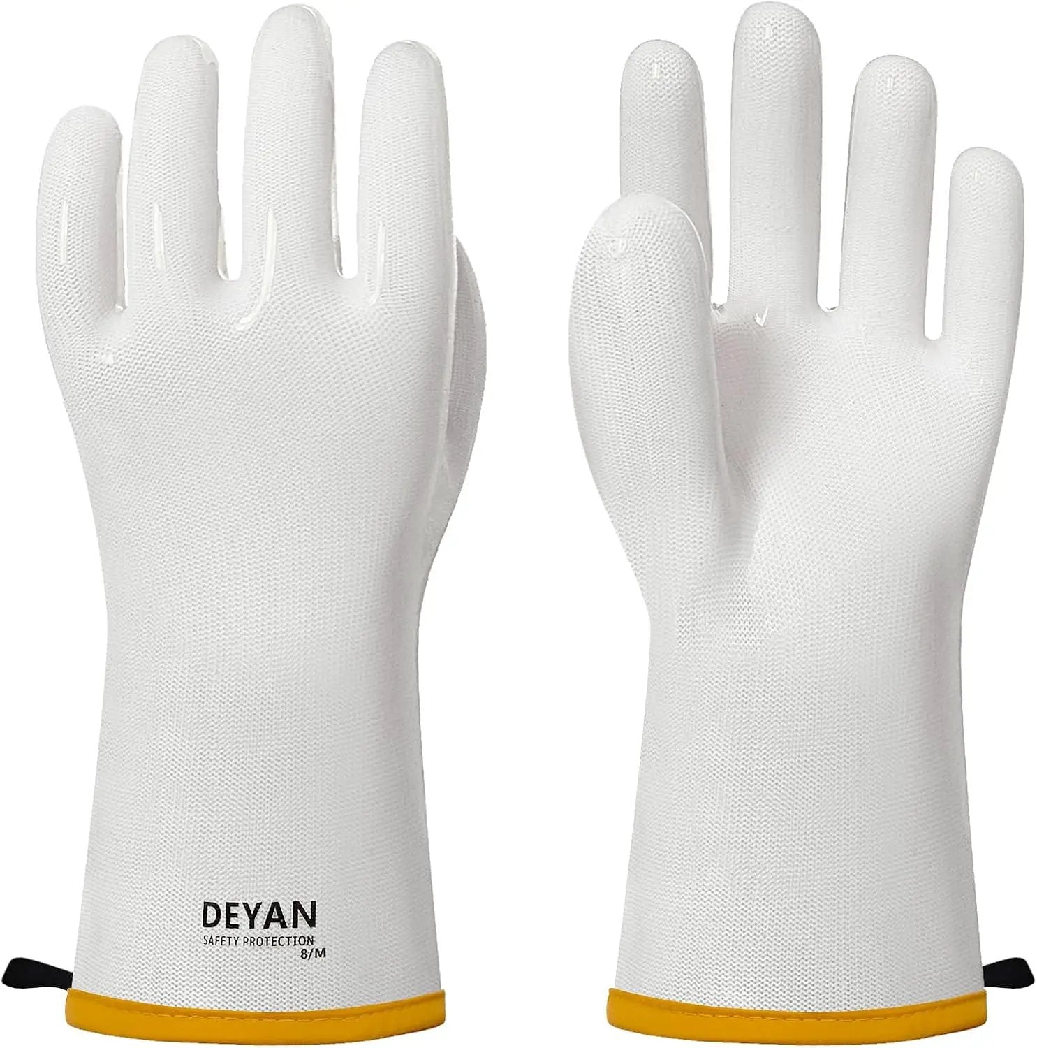 DEYAN Silicone BBQ & Oven Gloves - Food Grade, Heat Resistant Waterproof & Oil Proof Gloves for Grilling, Baking, Frying, Cooking - Long Sleeve & Non-Slip Grip, 1 Pair (White, 10/XL) by GreenHaven Gardens