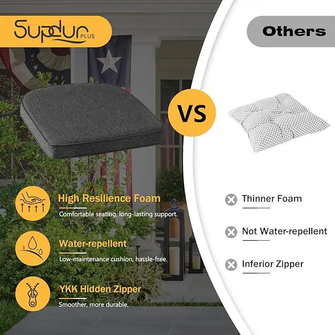 Outdoor Round Corner Seat Cushion, 17"x16"x2", Set of 4, Non Slip Seat Cushion Pads with Removable Cover for Patio Furniture, Garden Yard Lawn, Charcoal Gray by GreenHaven Gardens