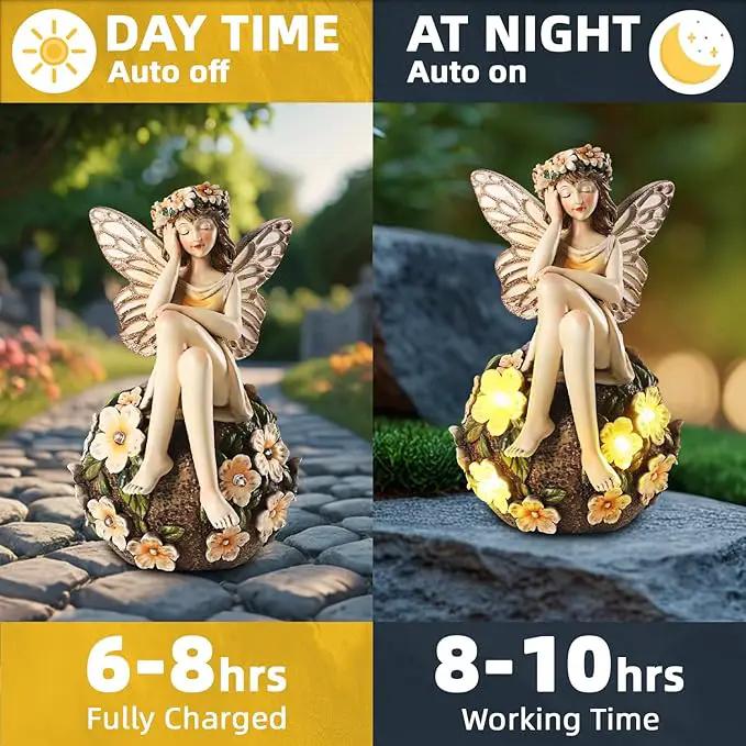 Solar Fairy Statue Sitting on The Flower Ball Light 6.8" Angel Statues for Garden Yard Patio Porch Lawn Decor Resin Fairy Figurine Outdoor Waterproof Angel Gifts for Women Mom Sister by GreenHaven Gardens