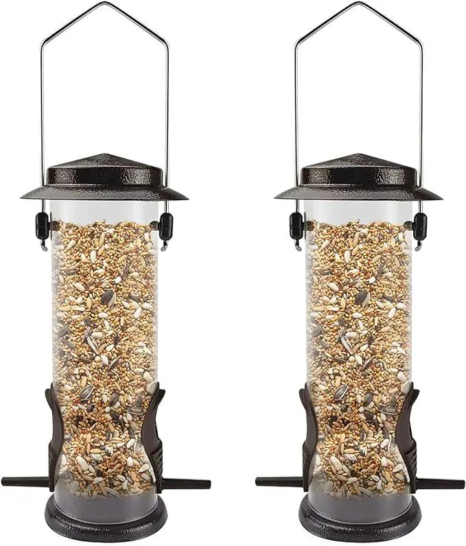 MIXXIDEA Wild Bird Feeders for Outdoors Hanging 2 Pack Stainless Steel Tube Bird Feeder, Water Resistant Finch Bird Feeder for Garden Backyard Decoration Attractive Metal Thistle Feeder (Coffee) by GreenHaven Gardens