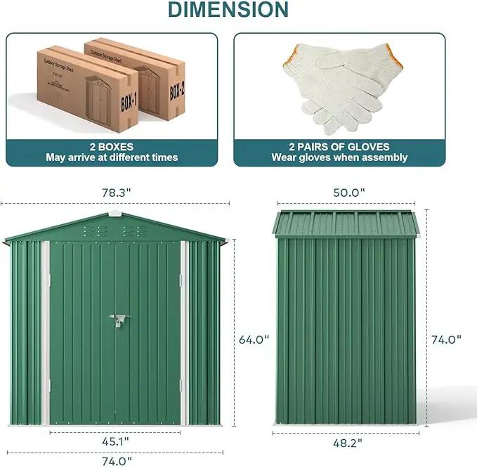 Gizoon Outdoor Storage Shed 6 x 4 FT, Galvanized Metal Garden Shed with Double Lockable Doors, Outdoor Storage Clearance for Backyard Patio Lawn-Green by GreenHaven Gardens