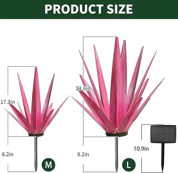 Large Tequila Rustic Sculpture, Rustic Metal Agave Plants for Outdoor Patio Yard, Home Decor Hand Painted Metal Agave Garden Yard Statue, Outdoor Lawn Ornaments (Rose Red - L (W/Solar Light)) by GreenHaven Gardens