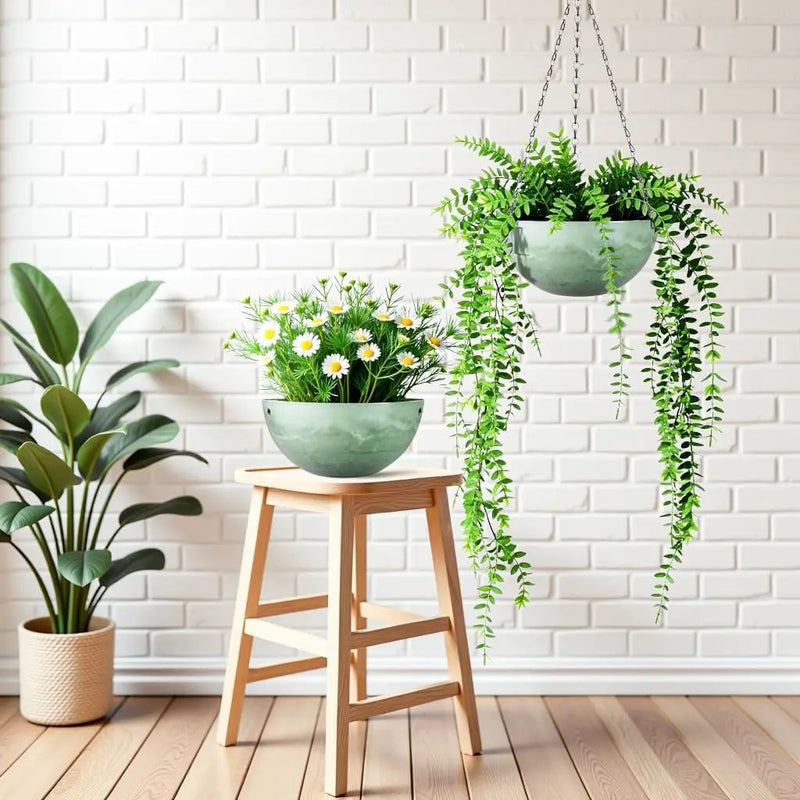 Marble Pattern 10 Inch Hanging Planter for Indoor Outdoor Plants, 2 Pack Hanging Planter Basket for Garden Home Decor Use (Green) by GreenHaven Gardens