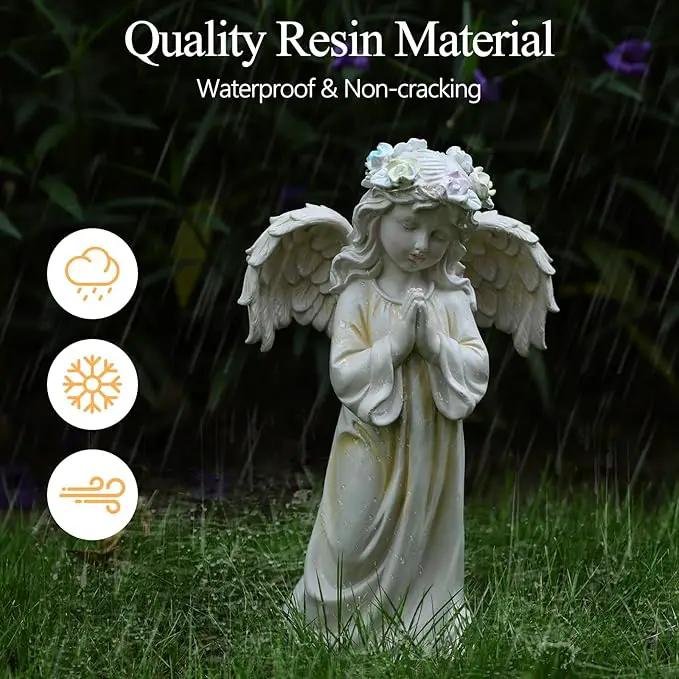 Angel Garden Statue,Memory Guardian Solar Garden Decor with Warm Light,Waterproof Outdoor Garden Decor Praying Angel Figurine Sculpture for Lawn Yard Patio,Sympathy Gift,White by GreenHaven Gardens