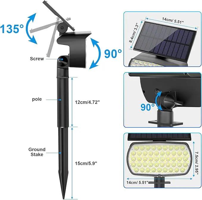 108 LED Solar Spot Lights Outdoor - IP65 Waterproof, 3 Modes Landscape Spotlights with Large Solar Panel - Cool White, 6 Pack by GreenHaven Gardens