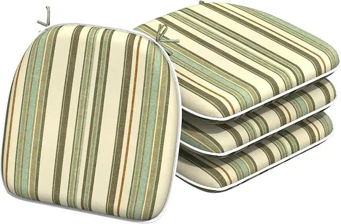Indoor/Outdoor Chair Cushions 16x17 Inch, Patio Chair Cushions with Ties, All Weather Seat Cushions for Patio Furniture Home Garden Chair Use, Set of 4,Stripe Onyx by GreenHaven Gardens